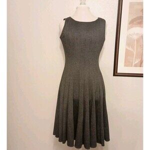 Calvin Klein Sz 4 Fit & Flare Dress Pleats Sleveless Herringbone Gray Career